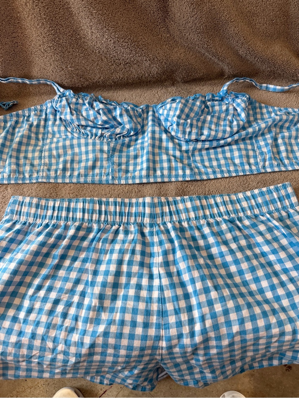 Colsie Blue and White Gingham Two-Piece Lounge Set